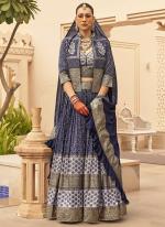 Silk Navy Blue Bridal Wear Foil Printed Ready To Wear Lehenga Choli